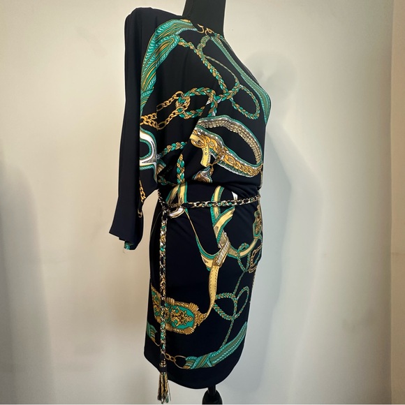 ✨Y2K Cache Dress with Green and Gold Chain Print Size M - Picture 10 of 15